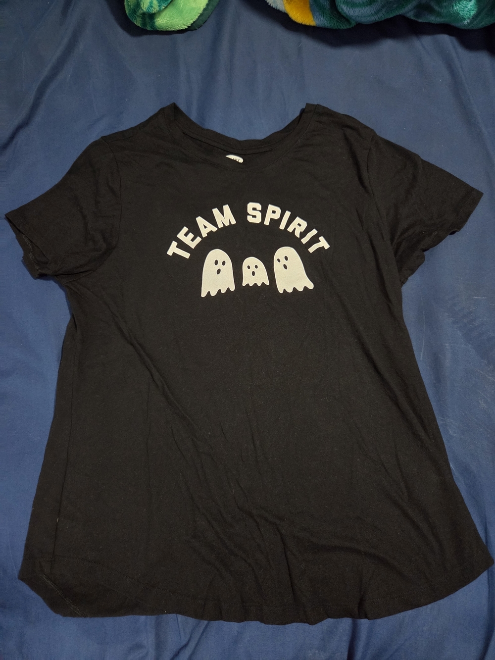 Old Navy Womens Black Halloween Tee with 'Team Spirit' Ghosts
